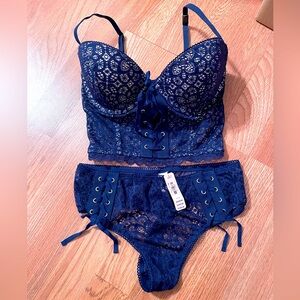 Blue Victoria’s Secret Bustier and Thing Set NWT!!